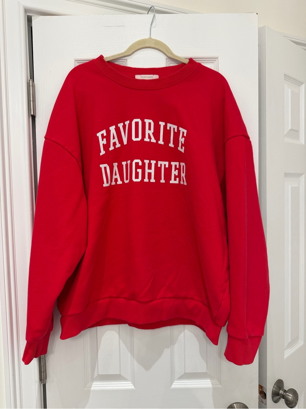 Favorite Daughter Red Crewneck Sweatshirt with White Lettering